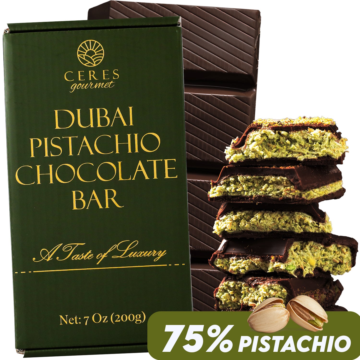 Viral Dubai Chocolate Bar - 75% Pistachio